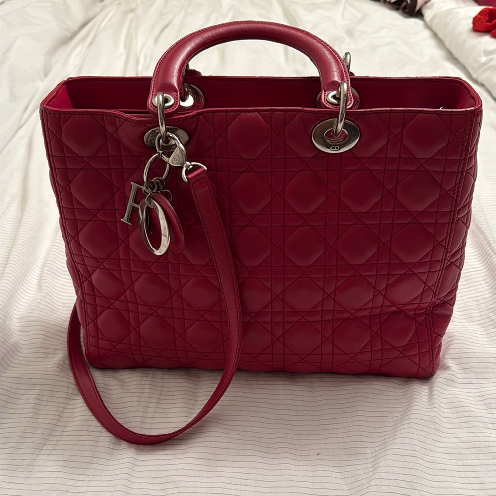 Dior hot pink Quilted Tote with Iconic Cannage Design
